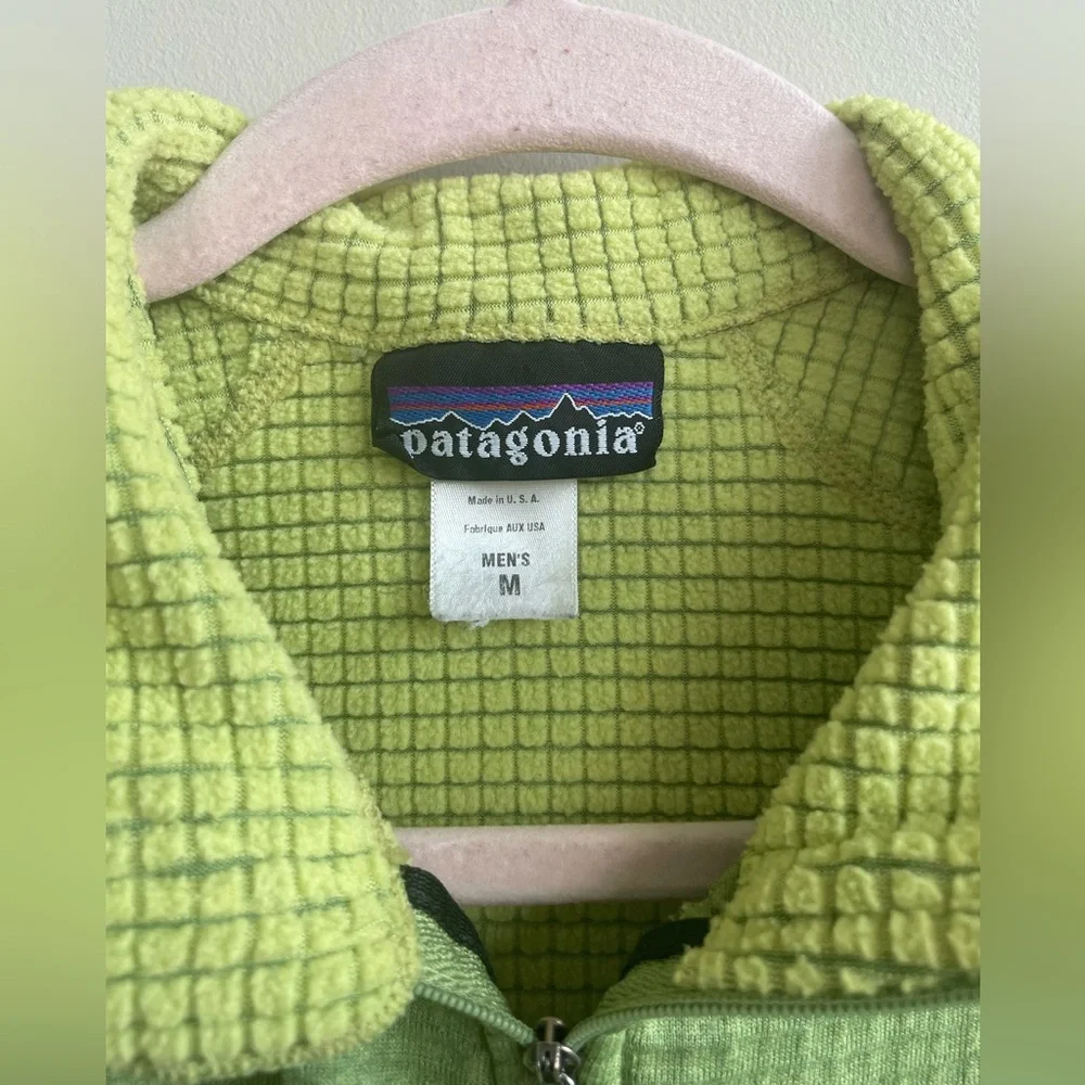 Patagonia Men’s R1 Pullover Half Zip Lime Green Grid Fleece Lined Jacket - Picture 2 of 8